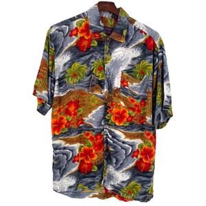 Hawaiian shirt men’s large Jack Hollywood grey orange red